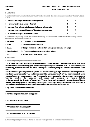 Đề kiểm tra 1 tiết số 2 môn Tiếng Anh Khối 8 (Có đáp án)